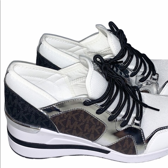 MICHAEL KORS LIV Logo Mixed-Media Wedge Sneaker - Picture 8 of 11